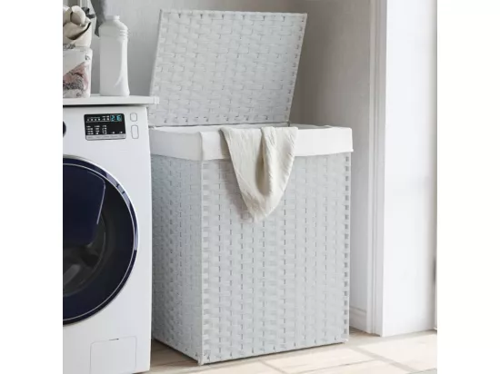 Panier à linge avec couvercle blanc 46x33x60 résine tressée