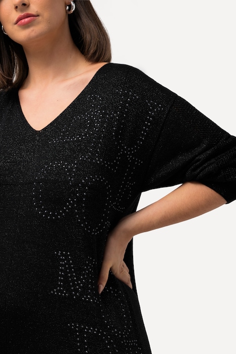Pullover, Ziersteine, V-Ausschnitt, Langarm