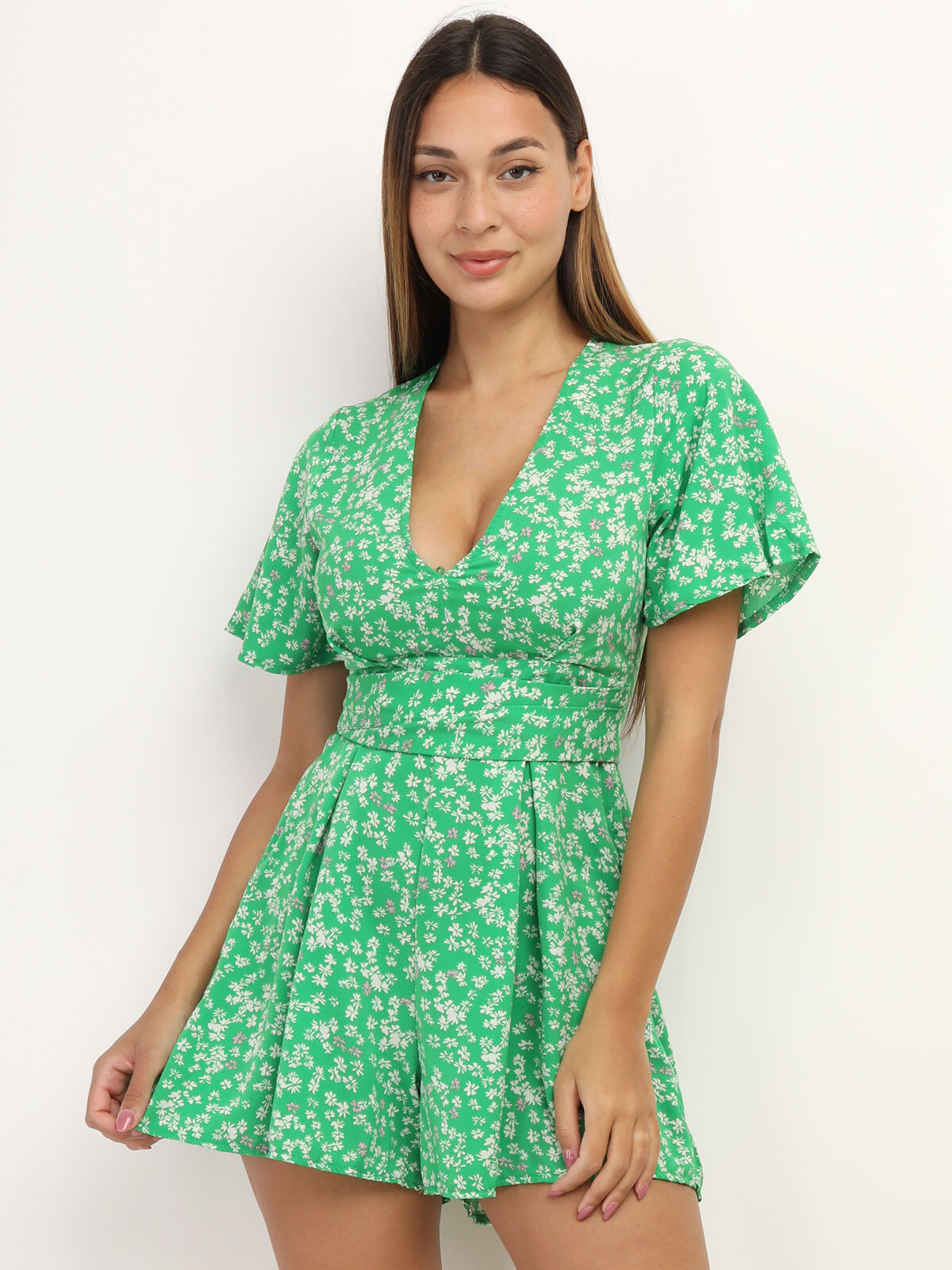 Combi-short à imprimé petites fleurs- Vert
