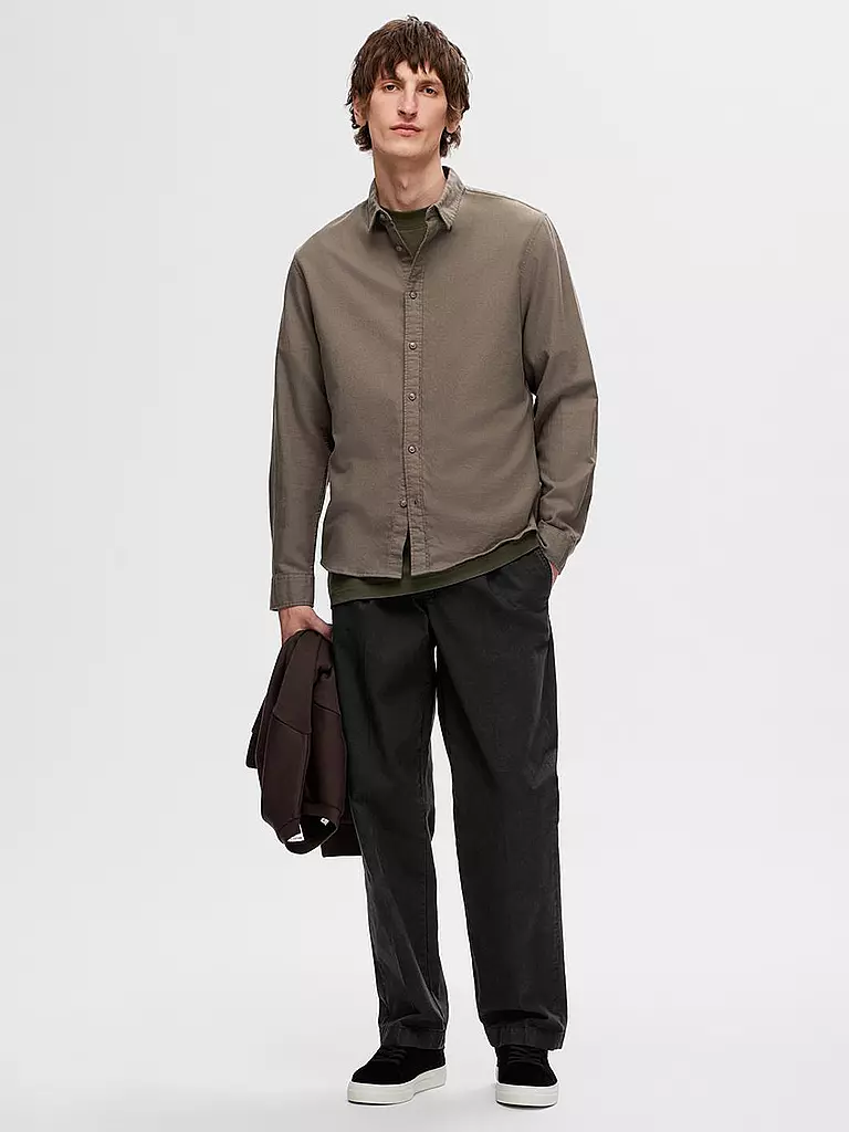 SELECTED Flanellhemd Slim Fit SLHSLIMOWEN beige