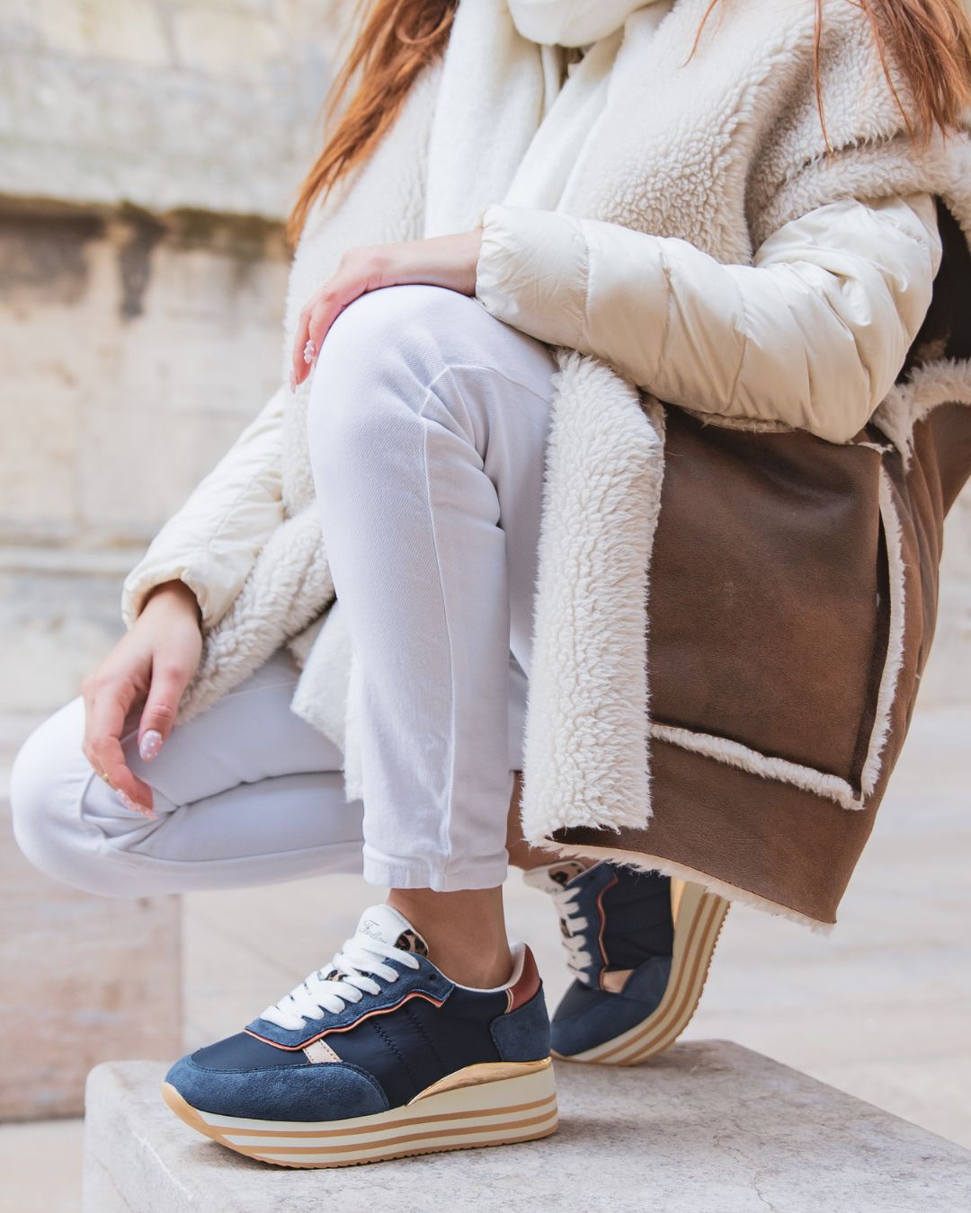 Basket femme bleue semelle épaisse à lacets - Céleste