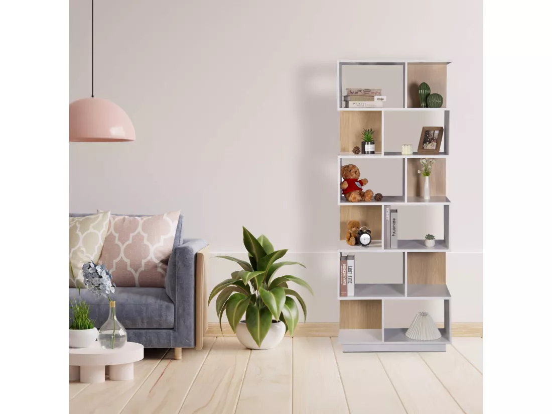 Bibliothèque Silene 180x70x29,5 Aggloméré Blanc Marron Clair Moderne