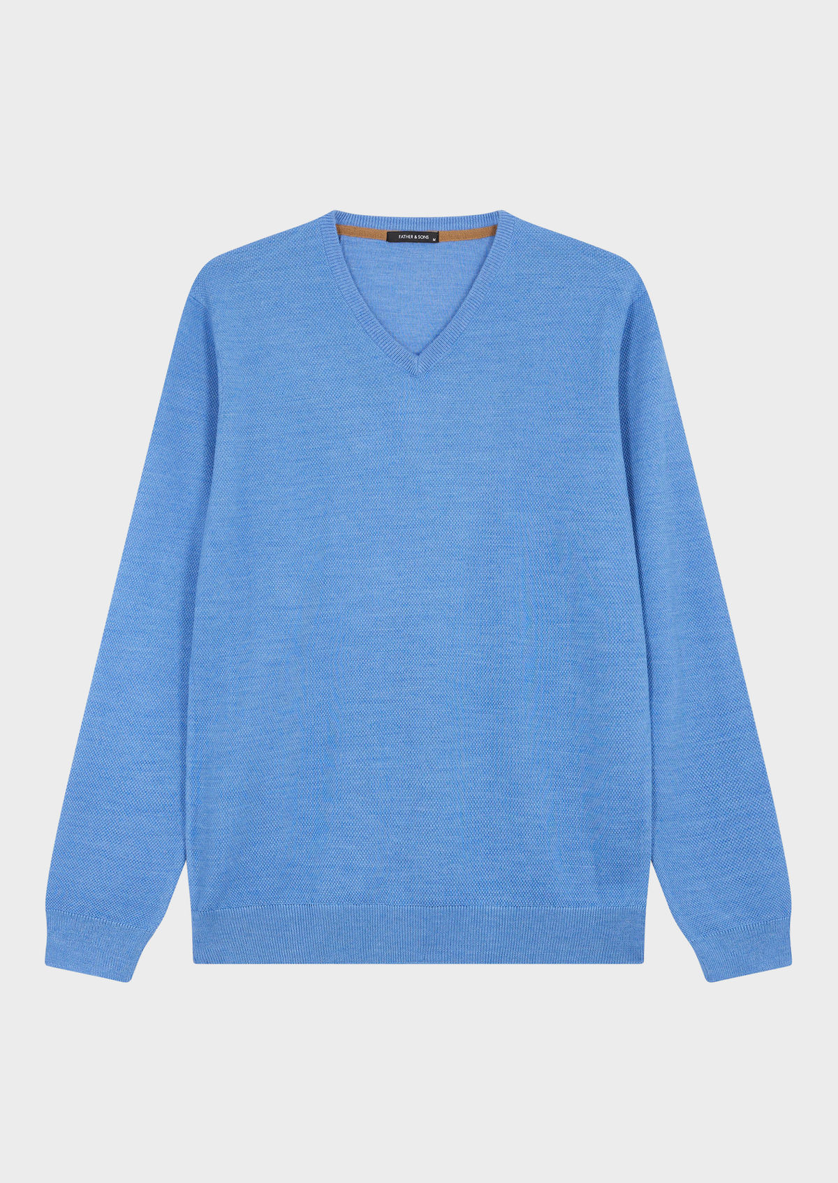 Pull col V en laine Mérinos mélangée unie bleu classique