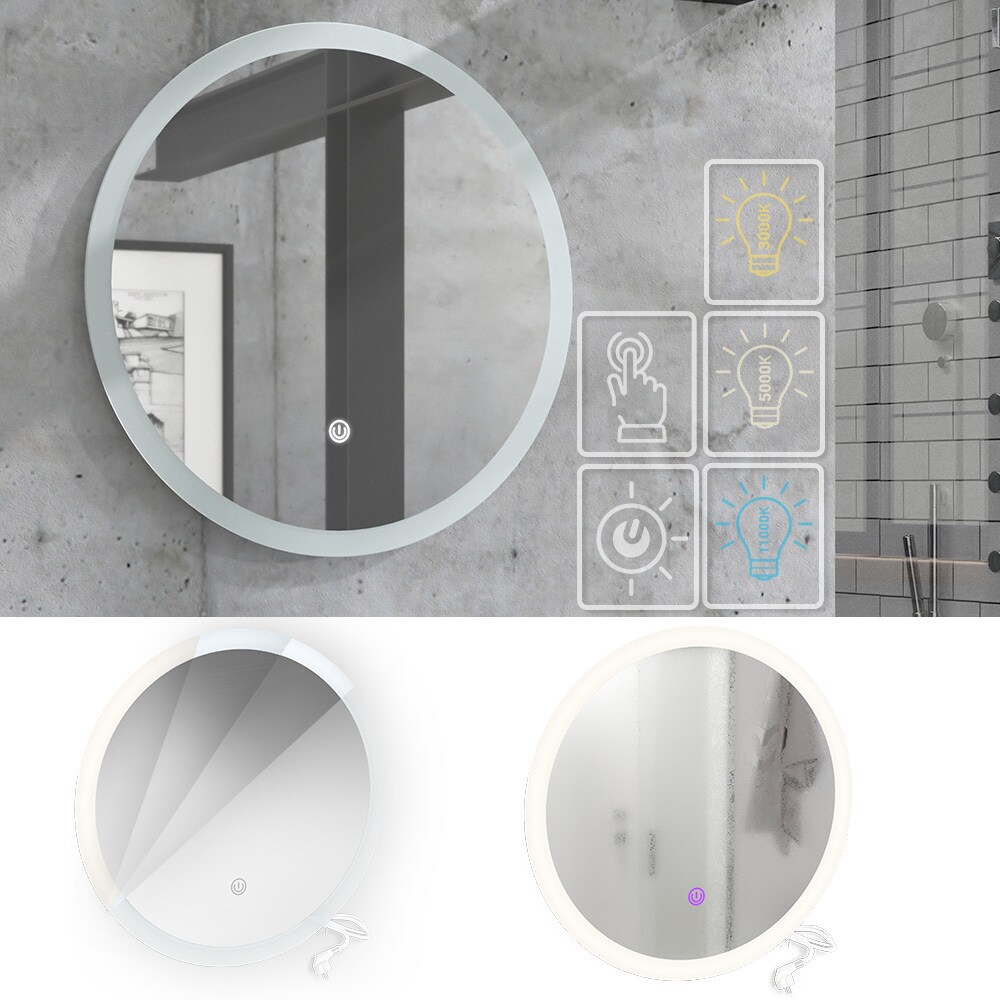 Vicco Badspiegel Rundspiegel LED-Spiegel Weiß 60 cm Badezimmer Spiegel Wandspiegel Badmöbel Hängespiegel Spiegelbeleuchtung Touch-Switch dimmbar rahmenlos