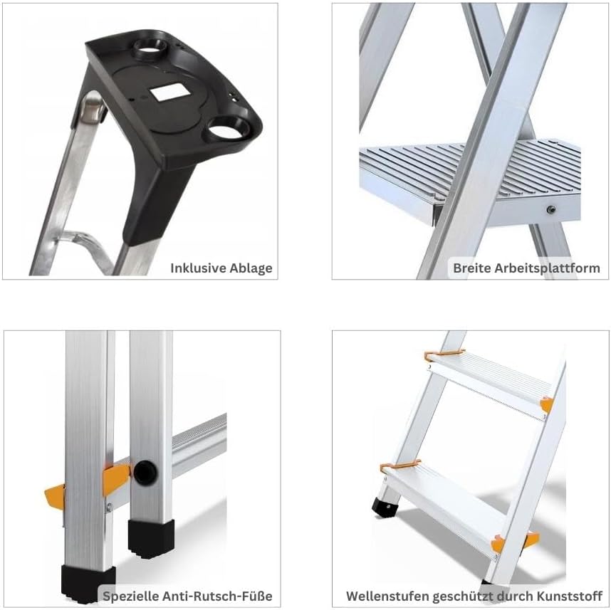 PROREGAL Trapladder met gereedschapsplank Economy Basic Enkelzijdige toegang 8 treden Werkhoogte 3,62 m Draagvermogen 150 kg