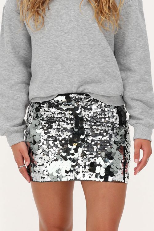Zilverkleurige mini rok met pailletten