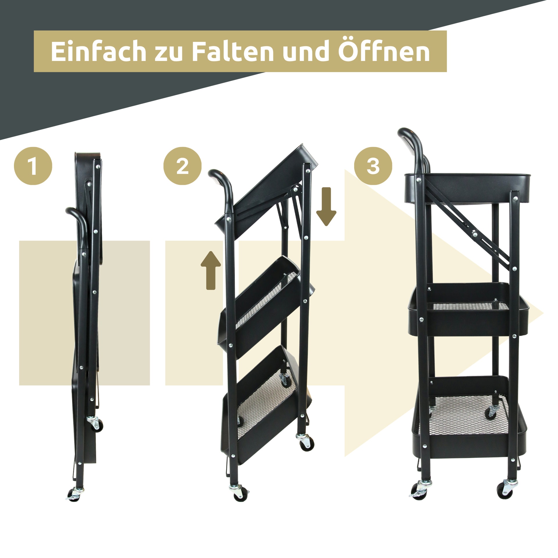 deluxe4home Servierwagen 45 x 87 cm schwarz