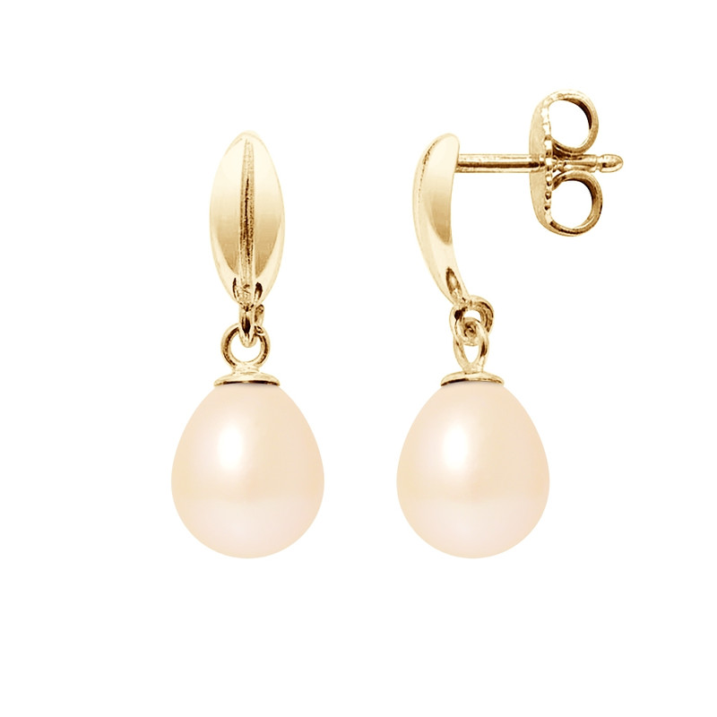 Boucles d'Oreilles Perles de Culture Roses et or jaune 375/1000