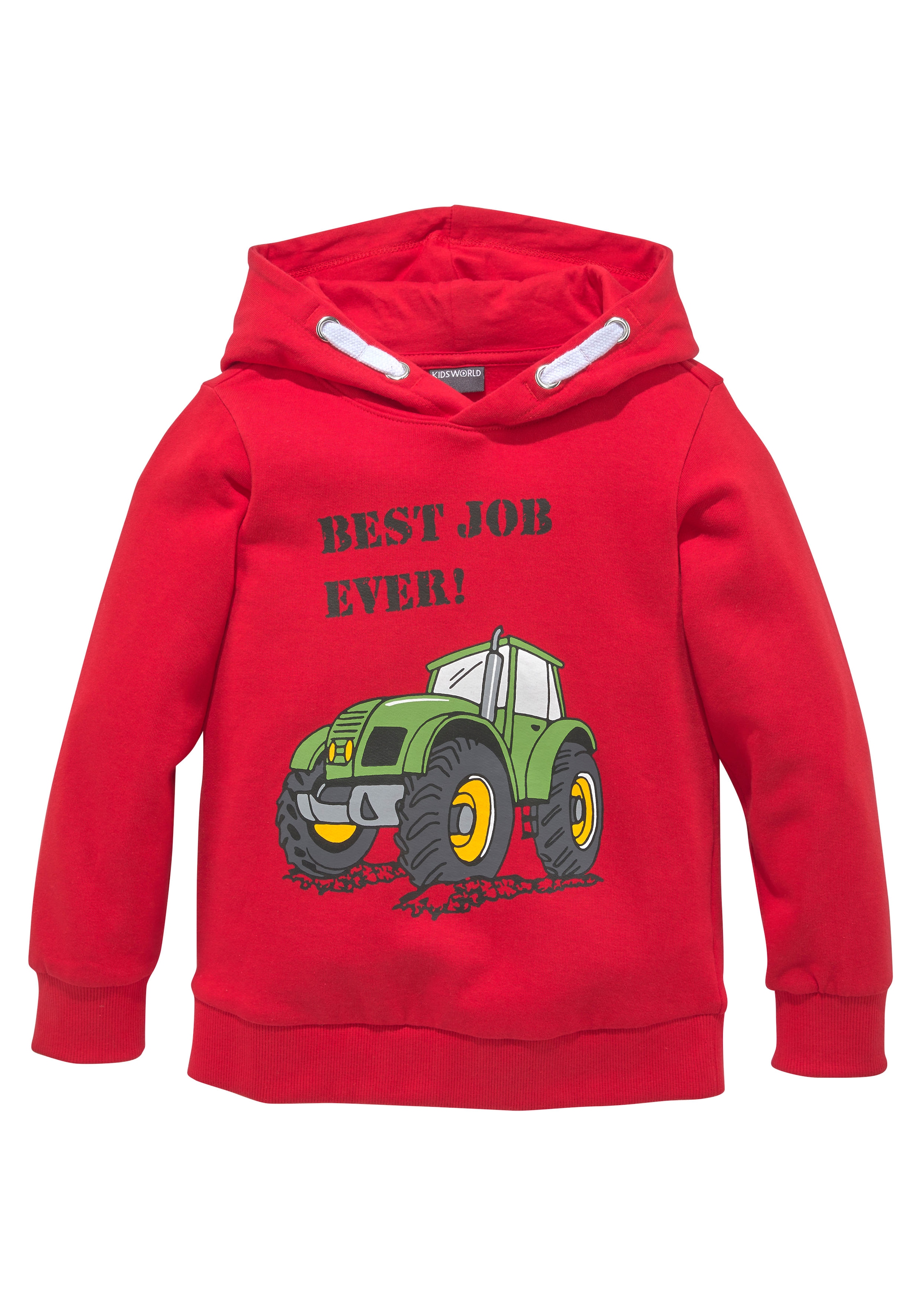 KIDSWORLD Kapuzensweatshirt »BEST JOB EVER!«, Kapuzensweatshirt mit Traktor-Print