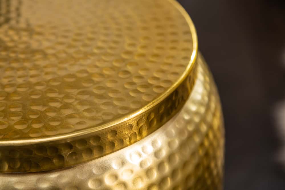 Handgefertigter Beistelltisch ORIENT STORAGE 50cm gold Hammerschlag Design mit Stauraum rund