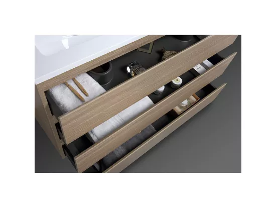 Meuble salle de bain design double vasque VERONA largeur 120 cm chêne clair texturé
