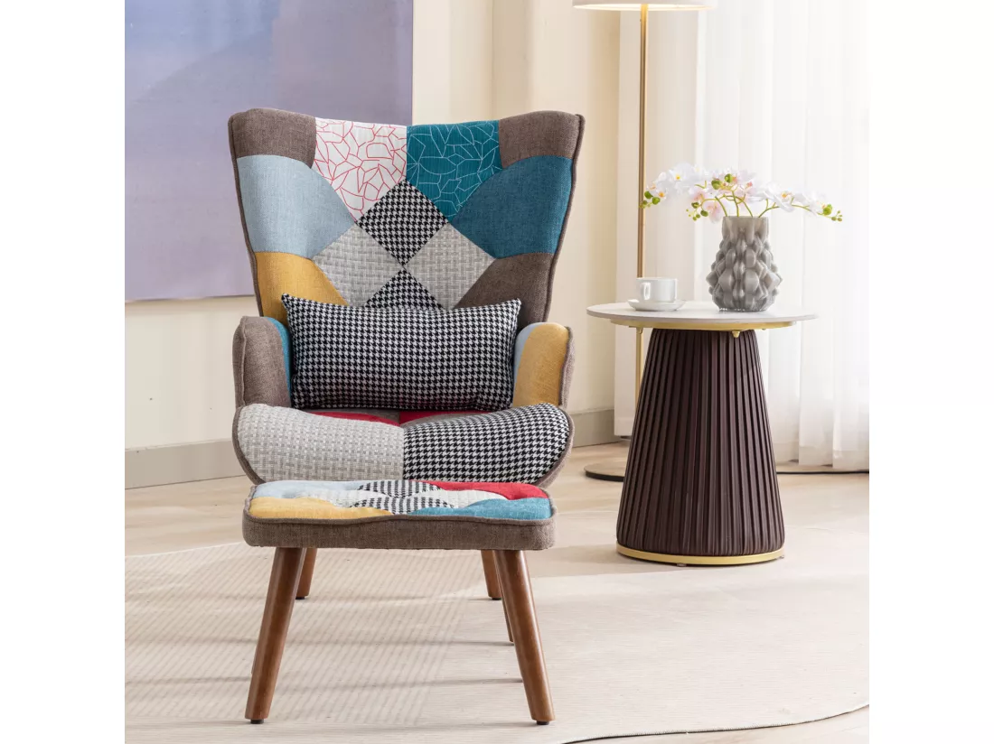 Chaise de loisirs assortie avec repose-pieds, fauteuil de salon avec dossier et coussin