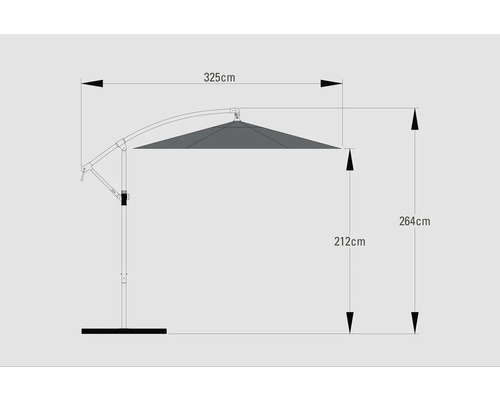 Soluna Lyon zweefparasol, Ø 300 cm, hoogte 270 cm, donkergrijs