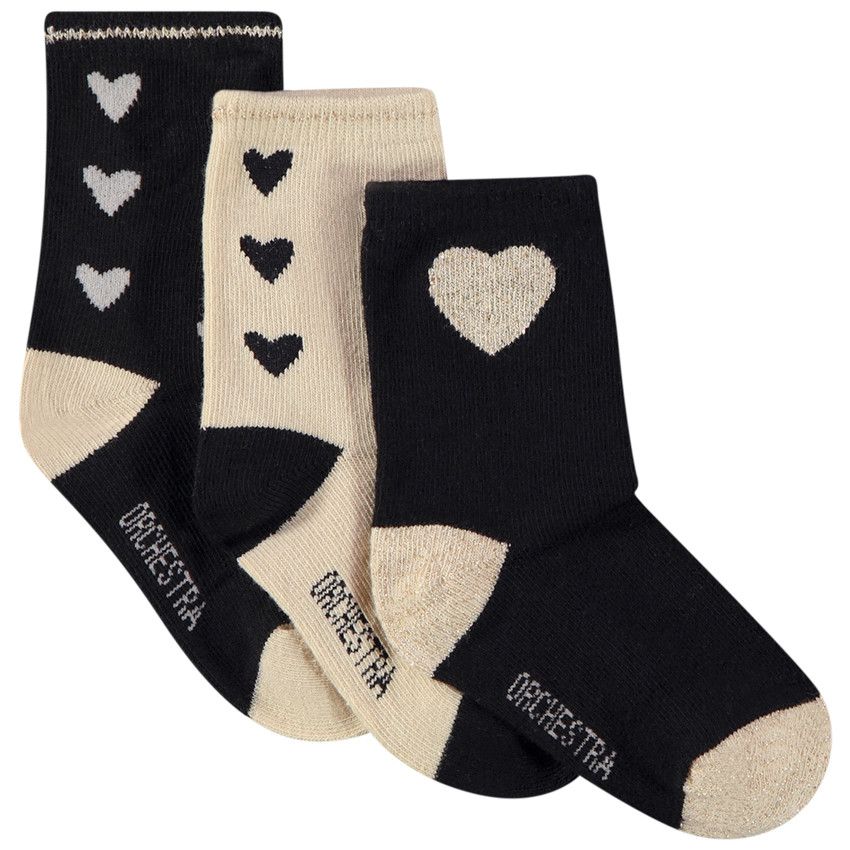 Lot de 3 paires de chaussettes imprimé coeurs pour bébé fille - Beige