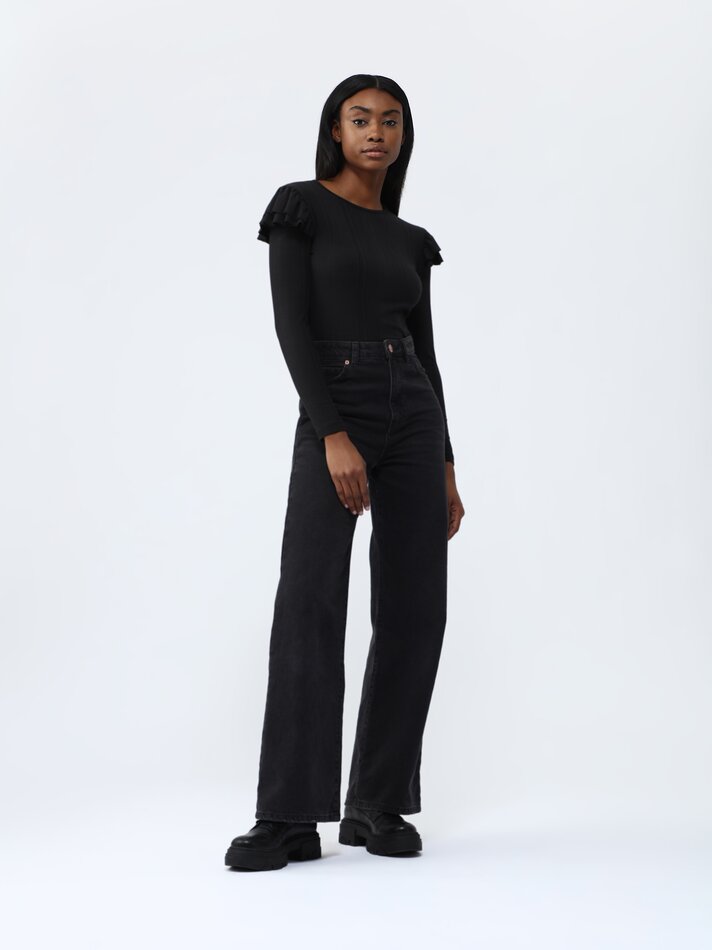 Blusa de malha com babados - Preta