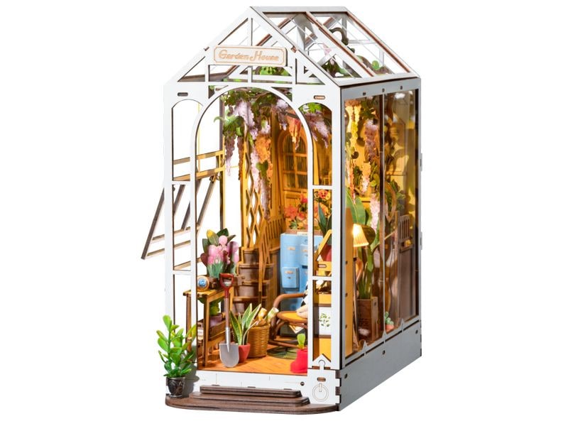 RoboTime Bausatz Book Nook Garden House 3D-Puzzle aus lasergeschnittenen Holzteilen