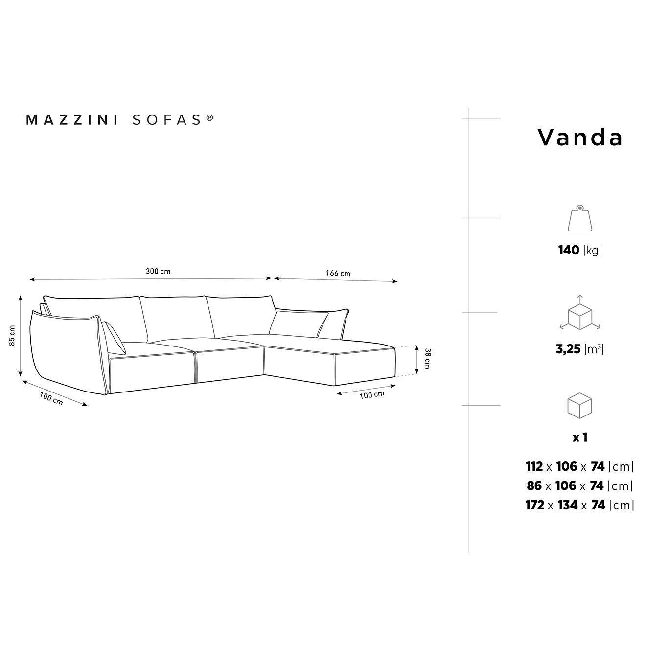 Mazzini Sofas Canapé D'Angle Droit Vanda 5 Places 2 beige clair - 208x166x85 cm