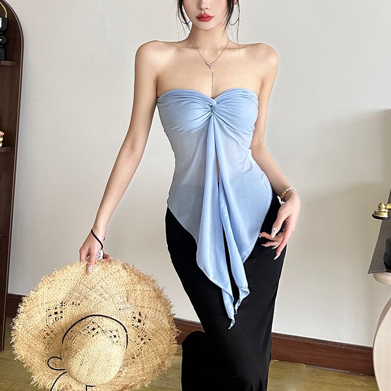 Sugarcoat - Effen geknoopte tubetop / Maxi-kokerrok met hoge taille