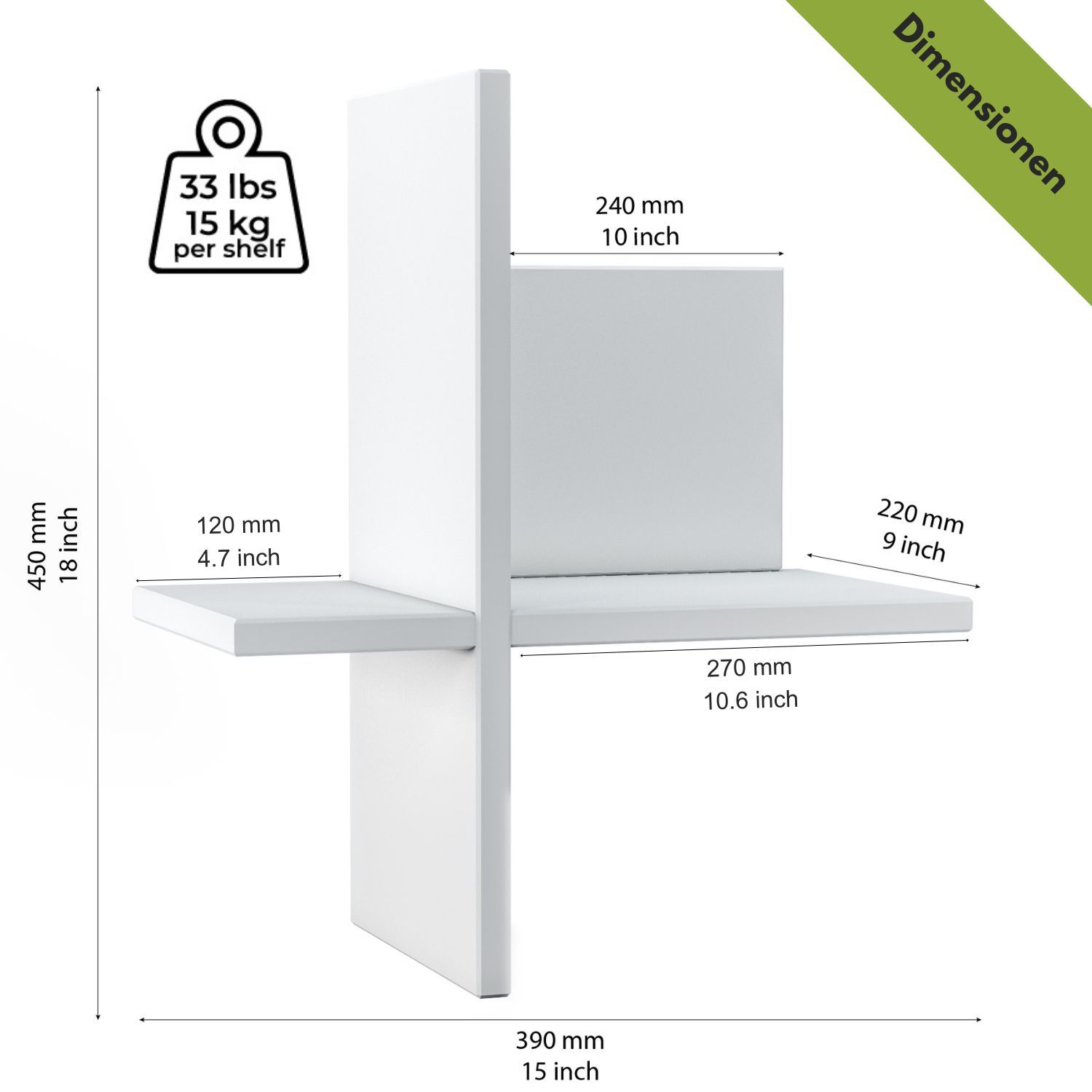 Mein-Regal 2x Wandregal BRICK 39x22x45cm MDF Holz bis zu 4 Fächer weiß