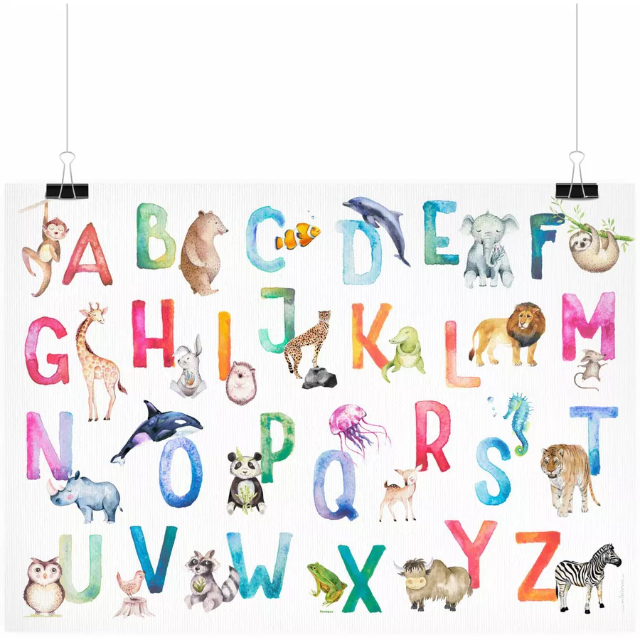Nikima Poster Kinder Lernposter Tier ABC Watercolor - in 3 Größen bunt