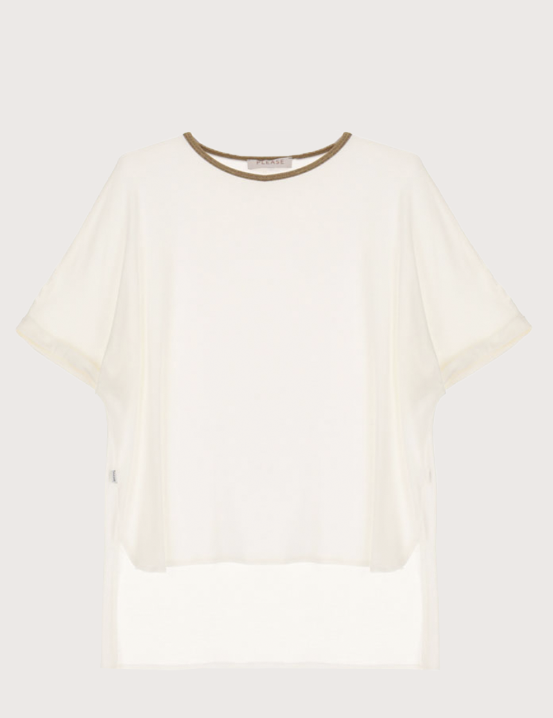 PLEASE TOP FEMME MANCHES COURTES ASYMÉTRIQUE BEIGE