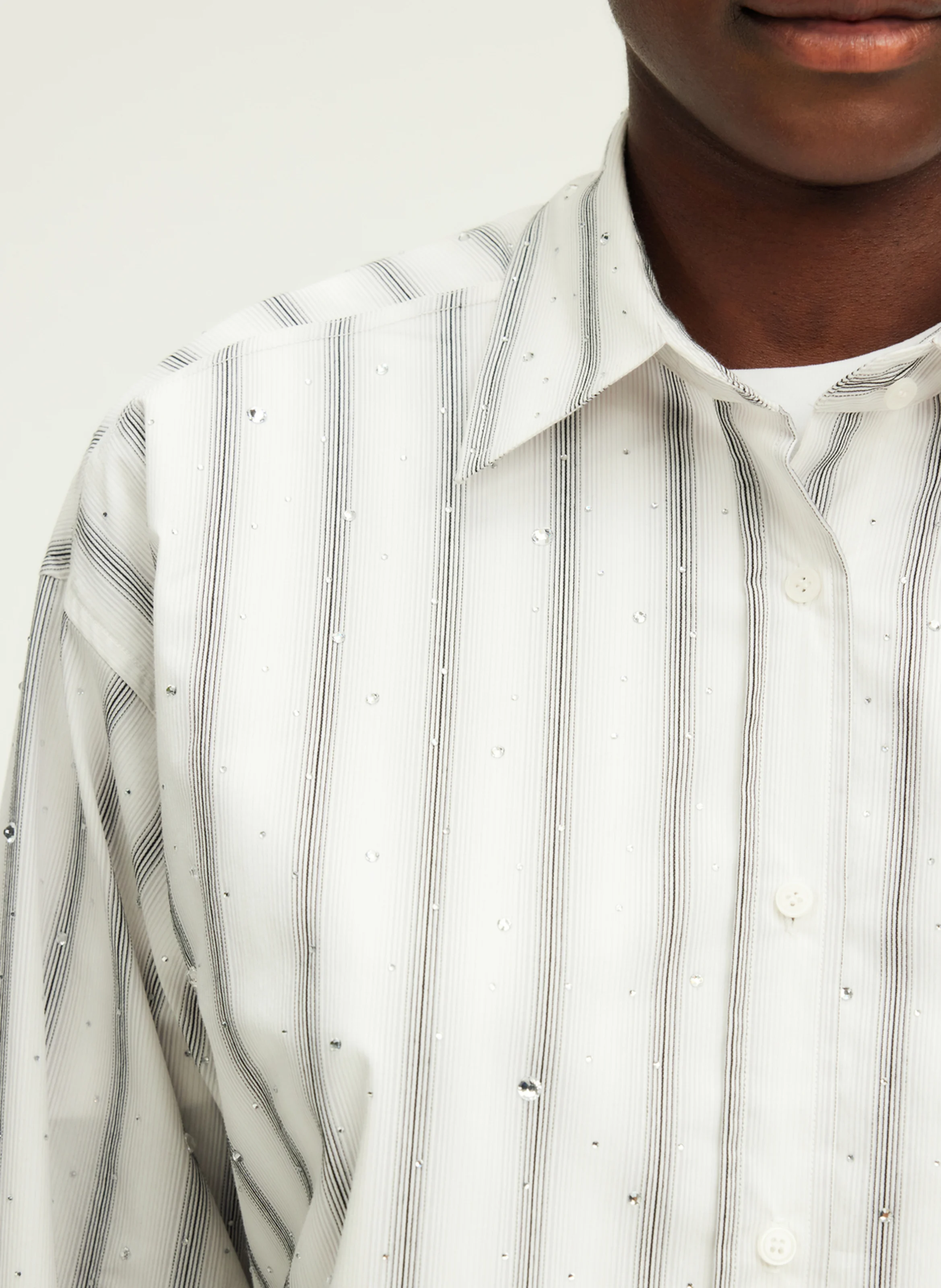 BENOITE - Chemise rayée à strass en coton mélangé | Gris