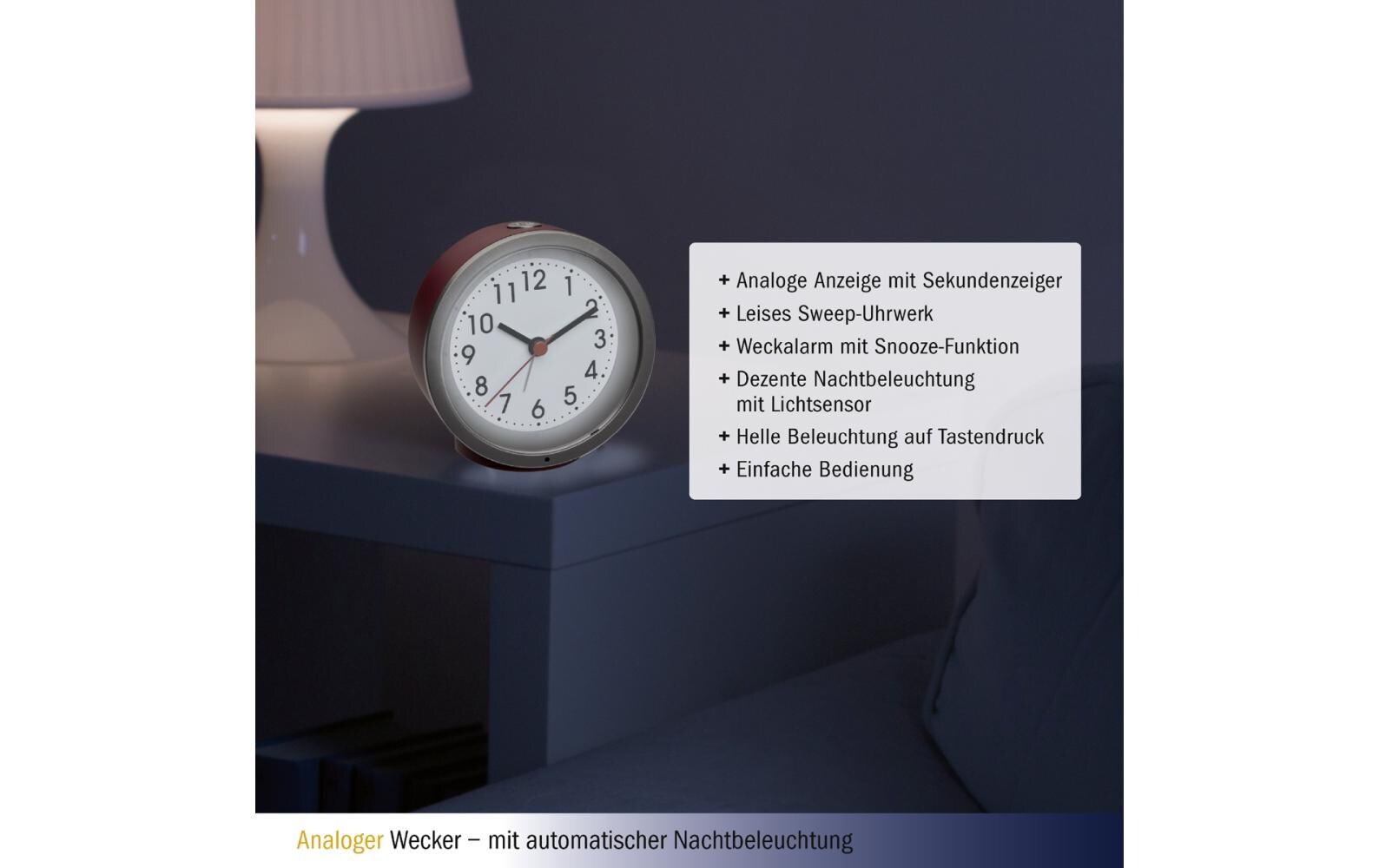 Analoger Wecker RotTischwecker mit gummi-beschichteter Unterseite