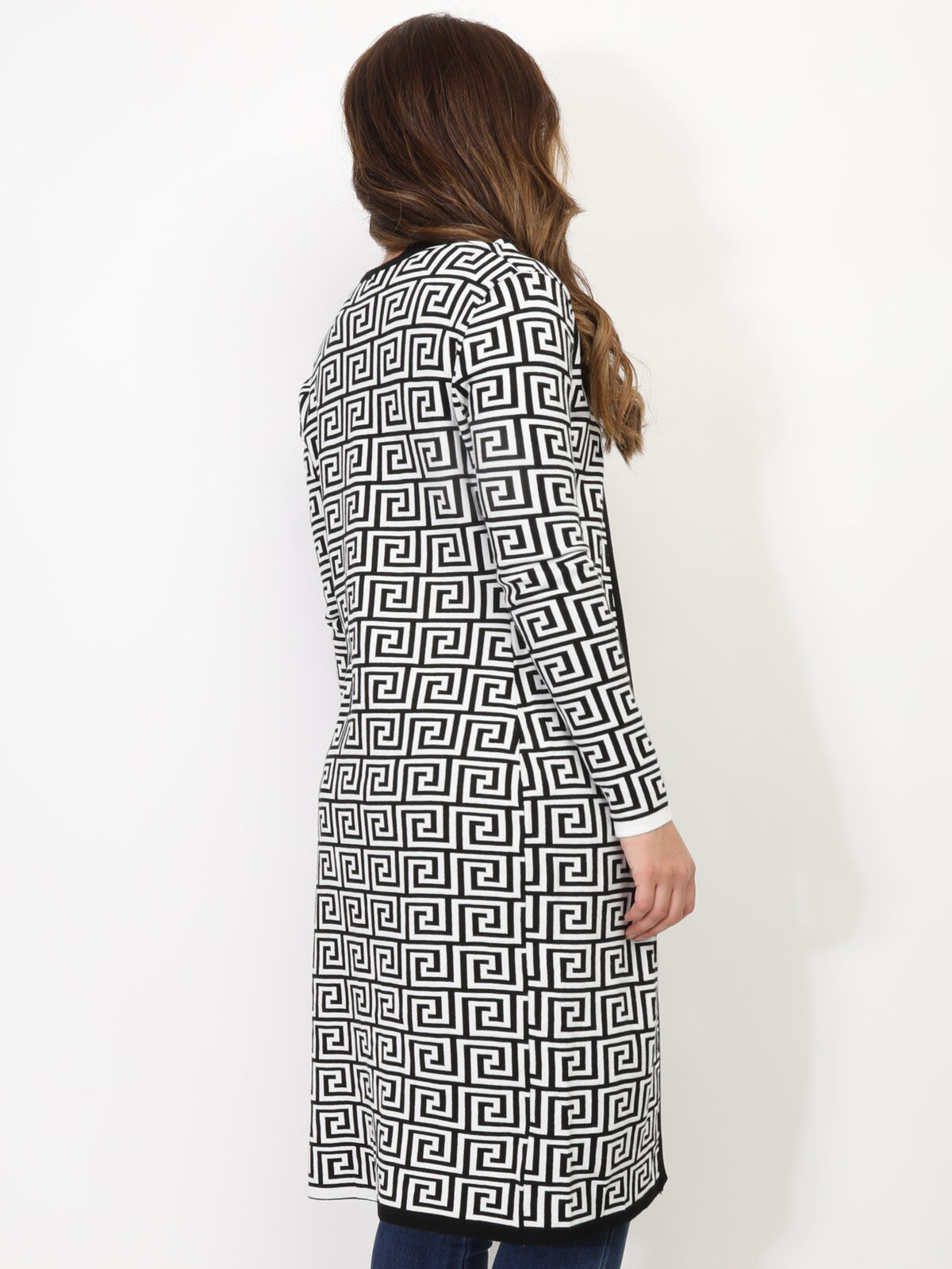 Gilet long à motif géométrique- Noir et Blanc