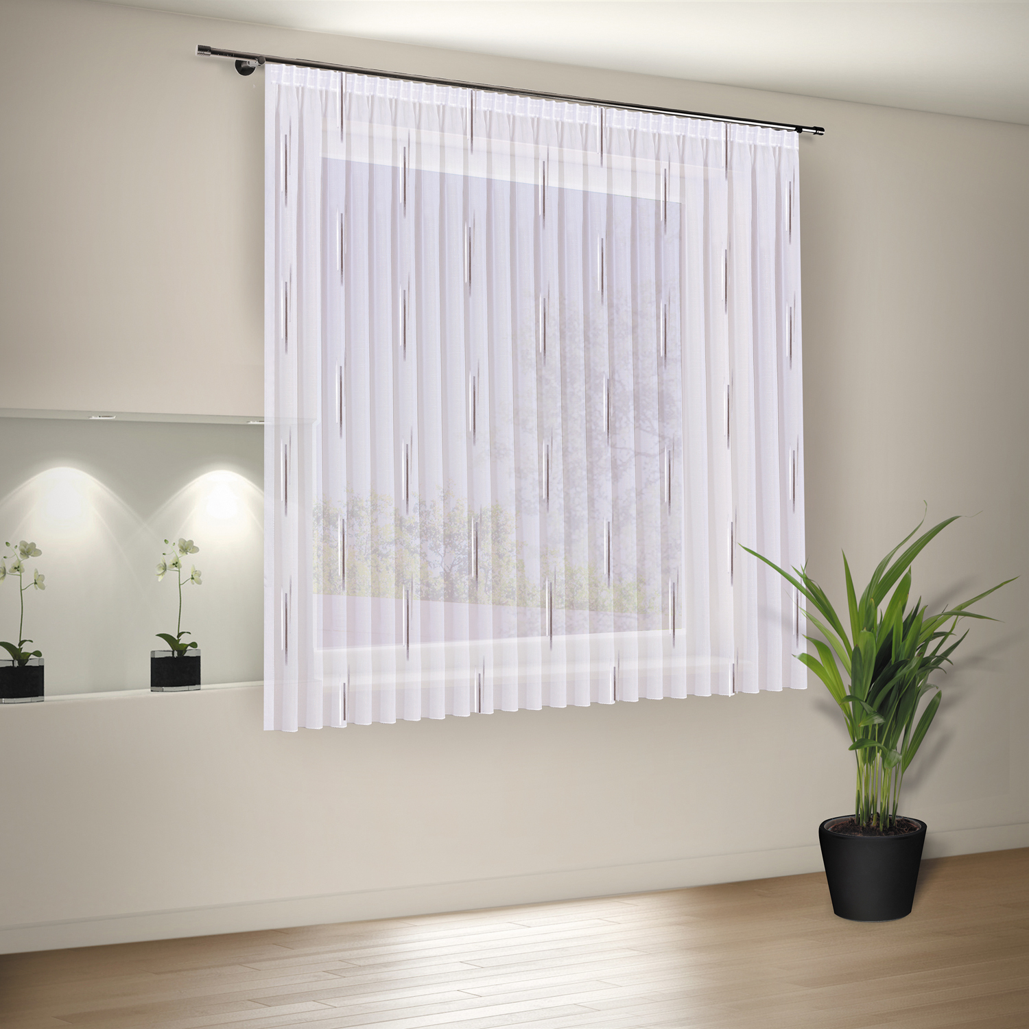 Gardine - weiß-anthrazit - 300x175 cm