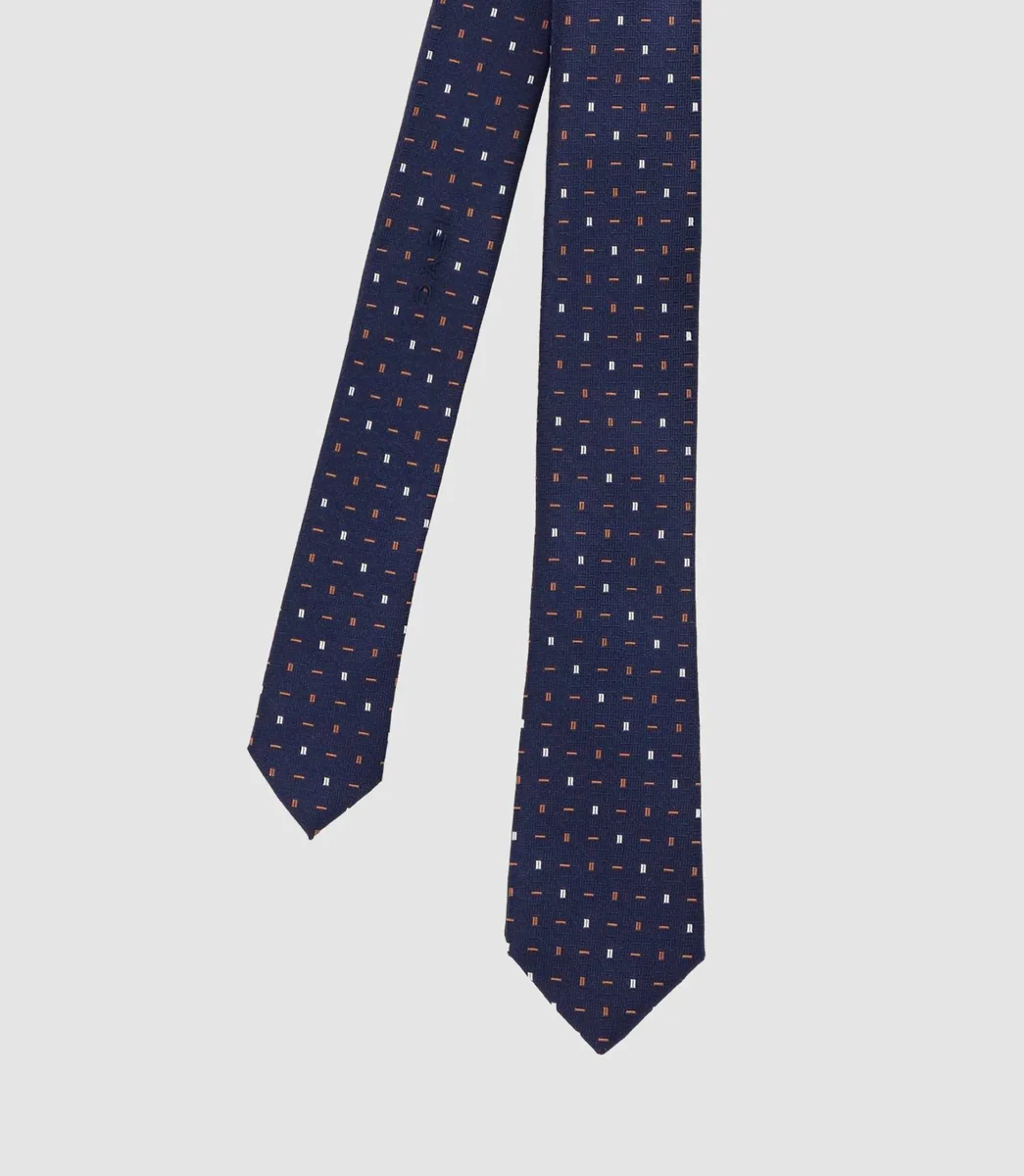 Cravate micro motif slim 5 cm marine MATTIA