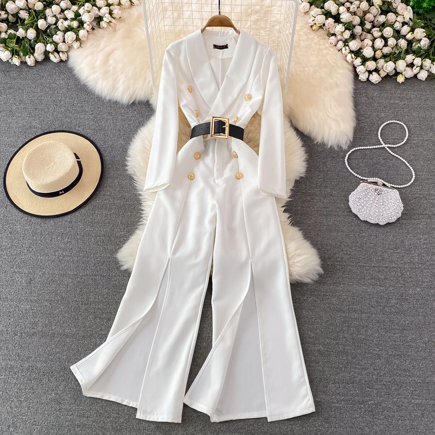 Yearnin - Jumpsuit met lange mouwen en dubbele rij knopen
