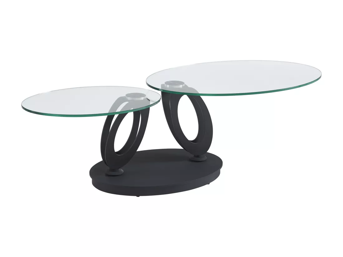 Table basse avec plateaux pivotants en verre trempé et métal - Transparent et Noir - MAYANI de Maison Céphy