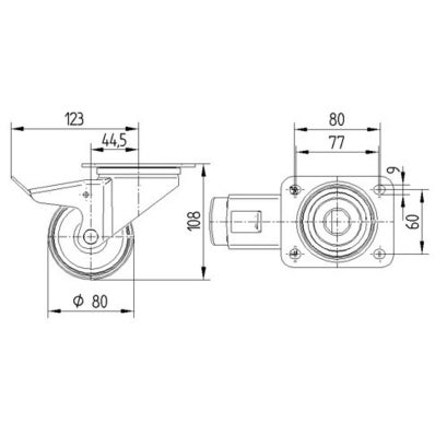 TENTE 3477 PVJ 080 P62 zwart zwenkwiel met rem 80 mm