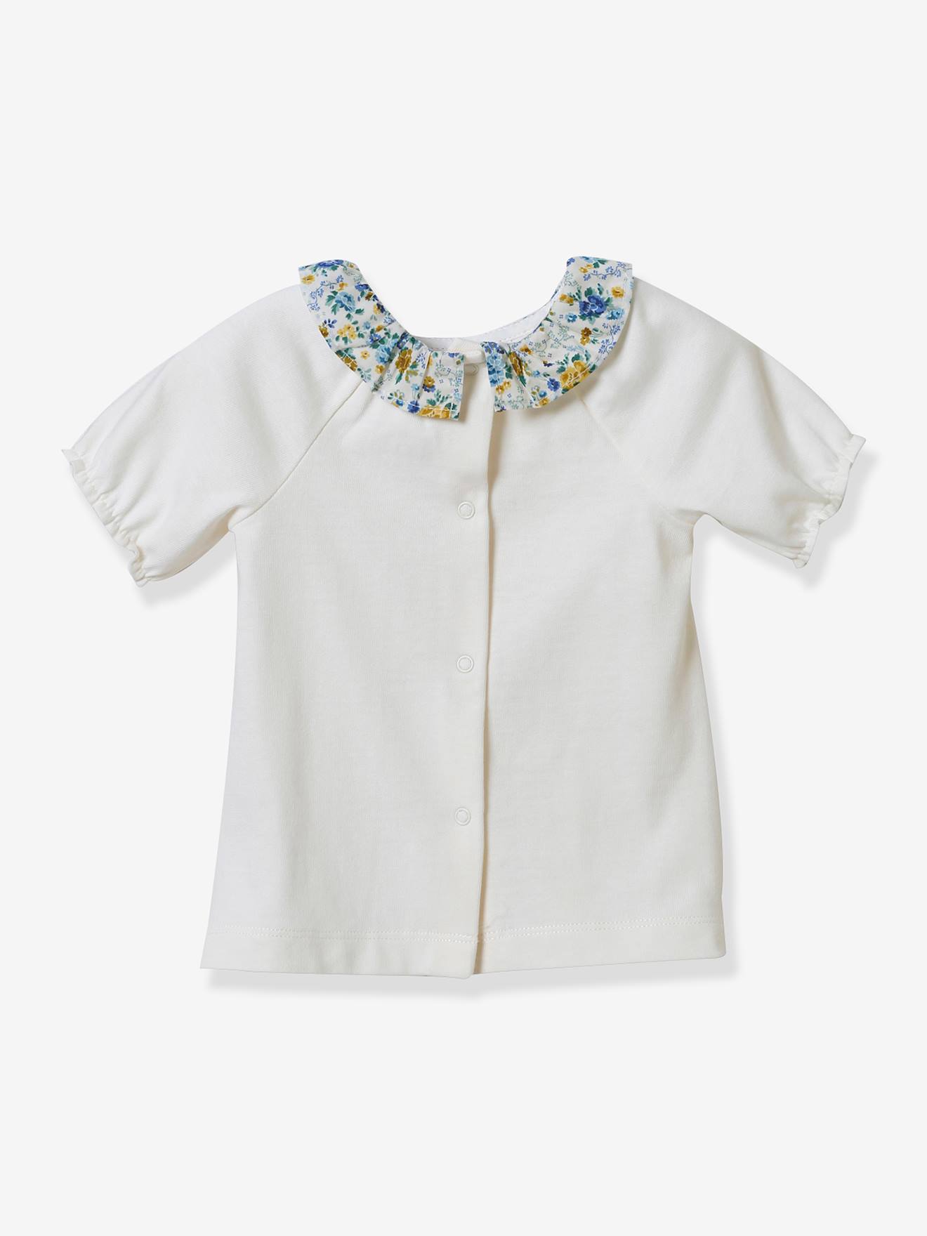 Camiseta de algodão orgânico com gola em malha Liberty para bebê