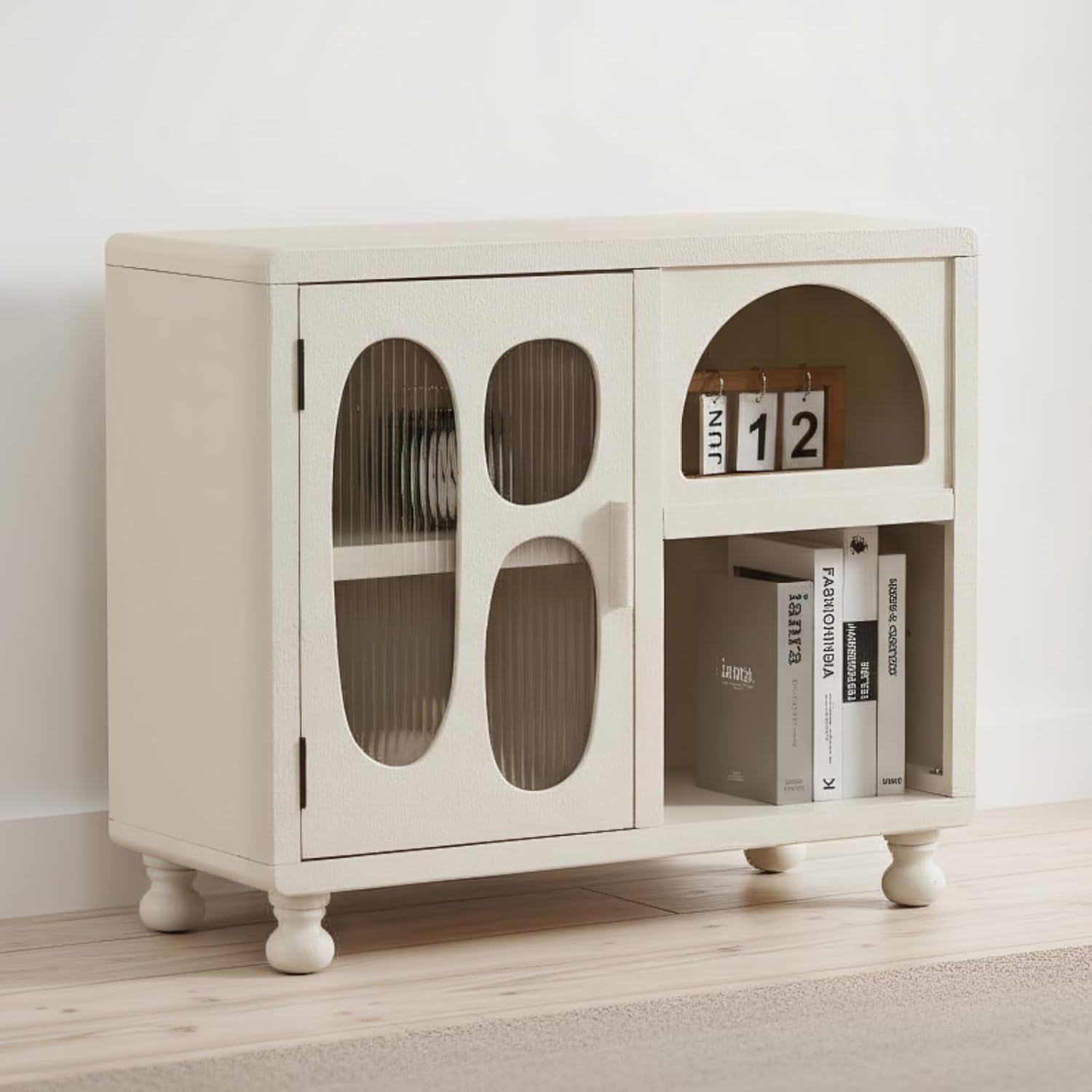 chairus Sideboard Holz Aufbewahrungsschrank Wohnzimmer Buffetschrank Küchenschrank mit Glastür Kommode für Flur/80 x 34,5 x 67,5 cm, Weiß