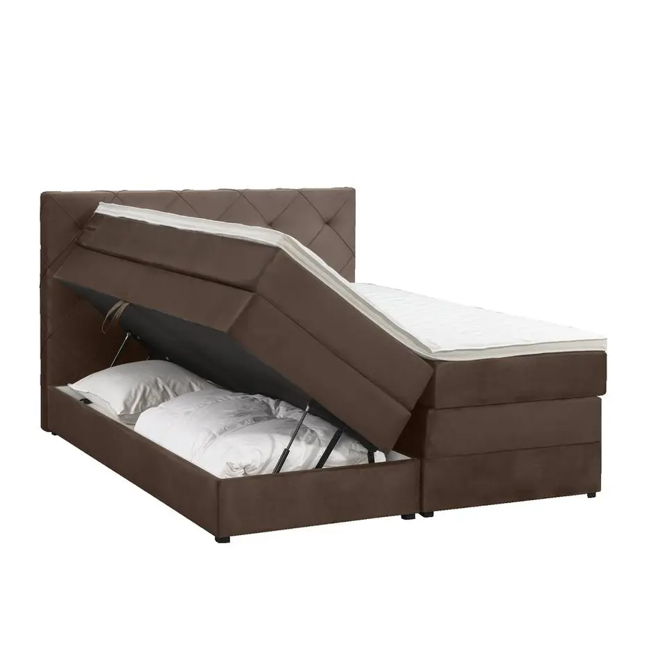 Boxspring met opbergruimte Liv geruit - bruin - 140x200 cm