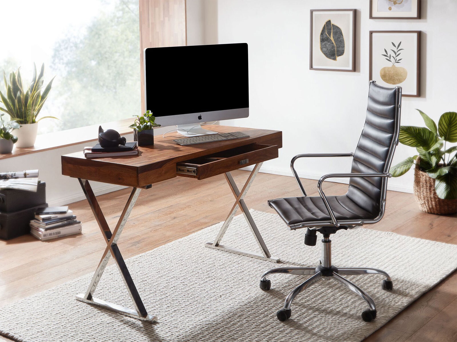 Schreibtisch 120 x 78 cm Braun Silber