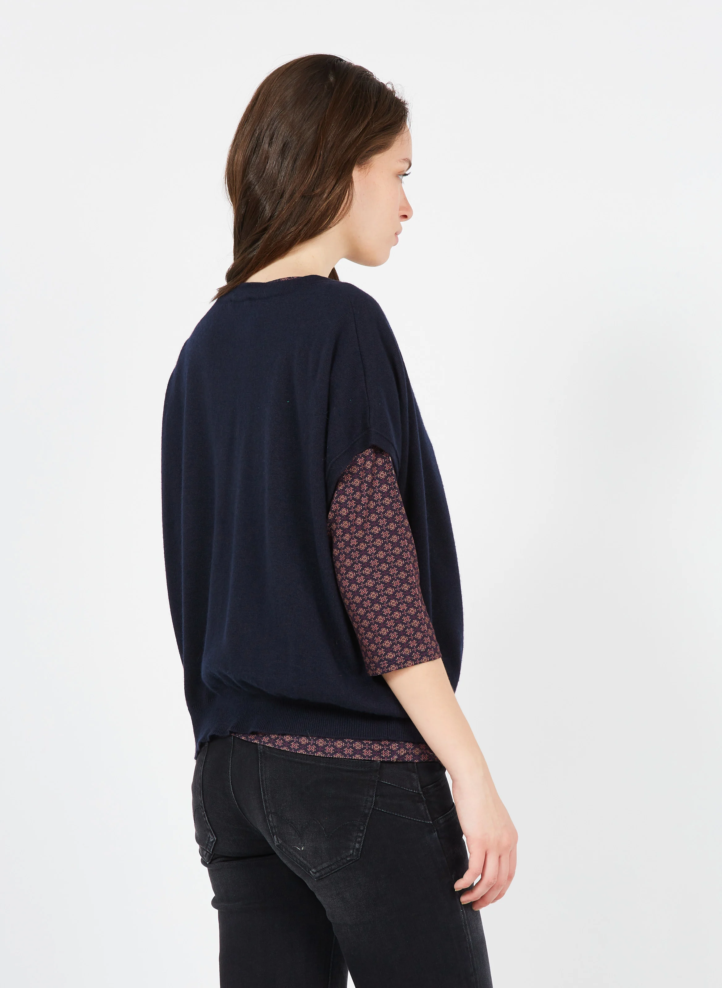 LEXIE - Gilet col V en laine mélangée | Bleu