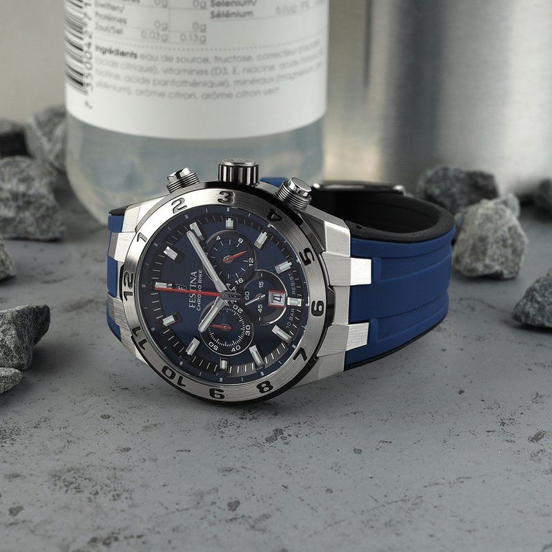 Festina - Chrono Bike - Heren Horloge - Zilver - RVS - Blauw - Rubber