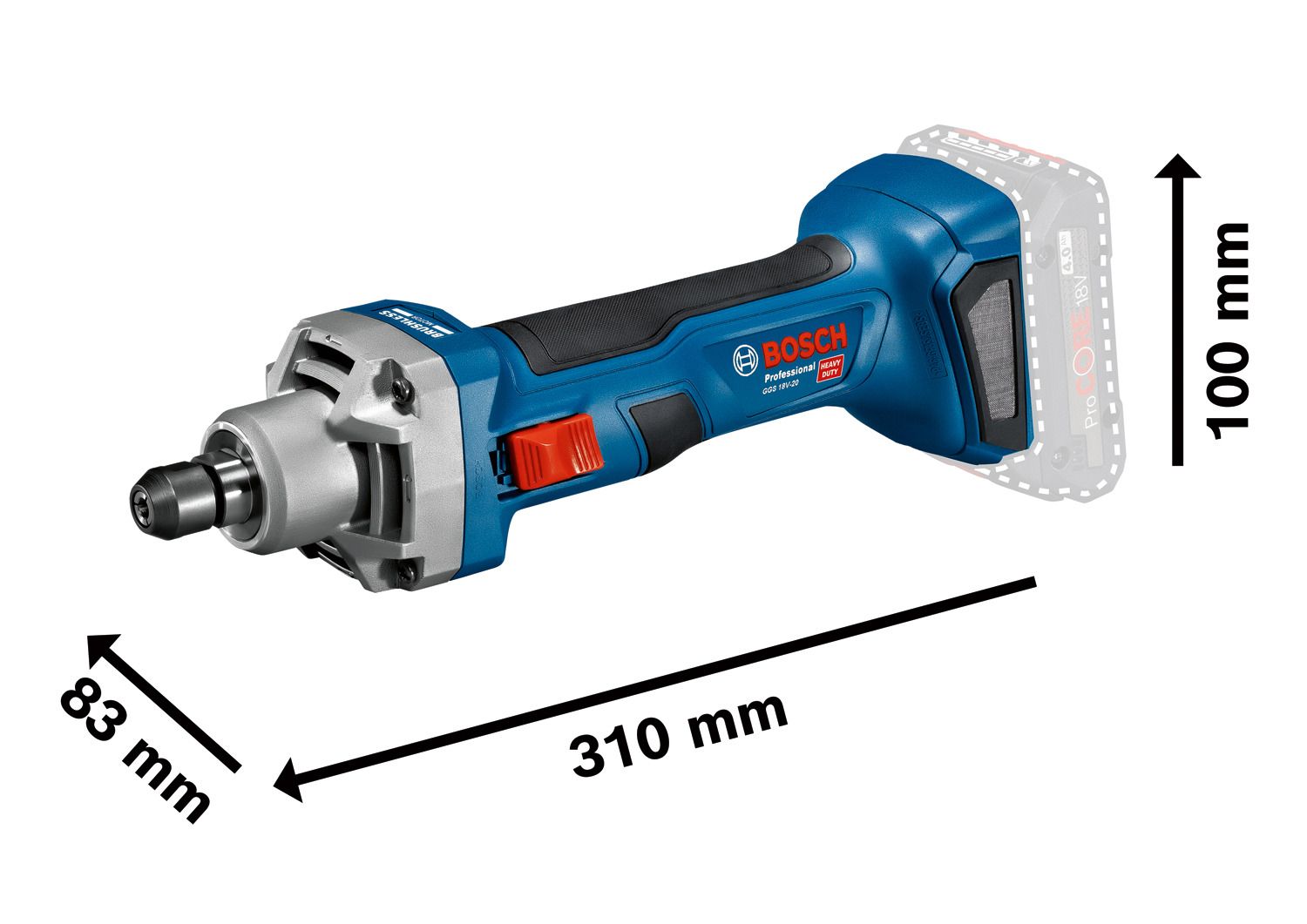 Bosch Professional GGS 18V-20 Accu rechte slijper 18V Basic Body in L-Boxx - 06019B5400