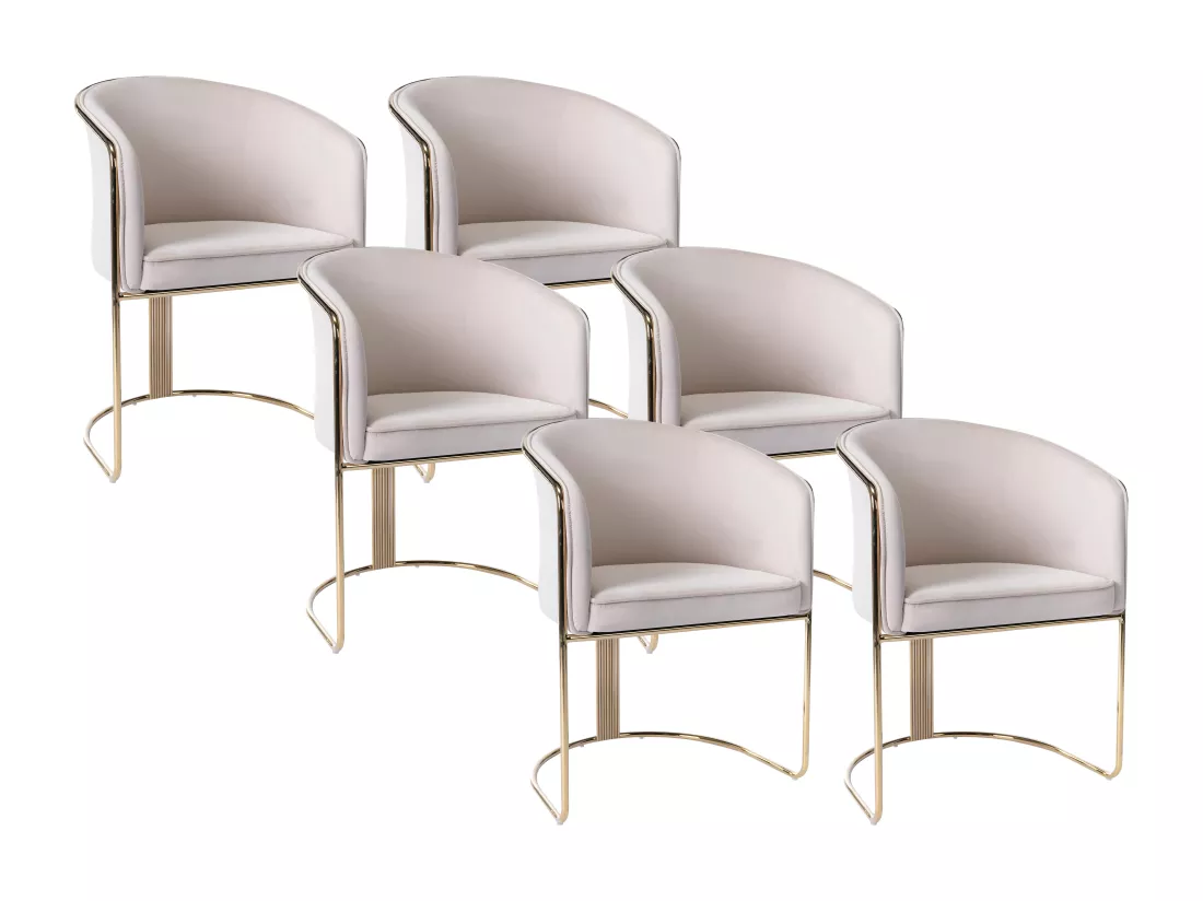 Lot de 6 chaises avec accoudoirs en velours et métal - Crème et doré - JOSETHE de Pascal MORABITO