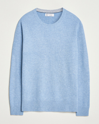 Brunello Cucinelli Cashmere Rib Crew Neck Sweater Light Blue