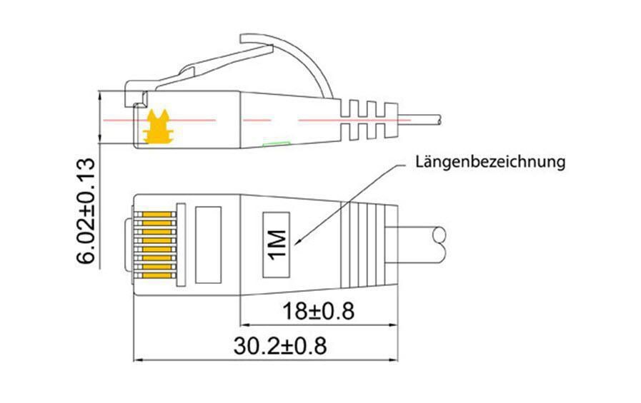 Slimpatchkabel RJ-45 - RJ-45, Cat 6, UTP, 10 m, GelbUnscreened/Unshielded Twisted-Pair-Kabel (UTP) mit Klinkenschutz