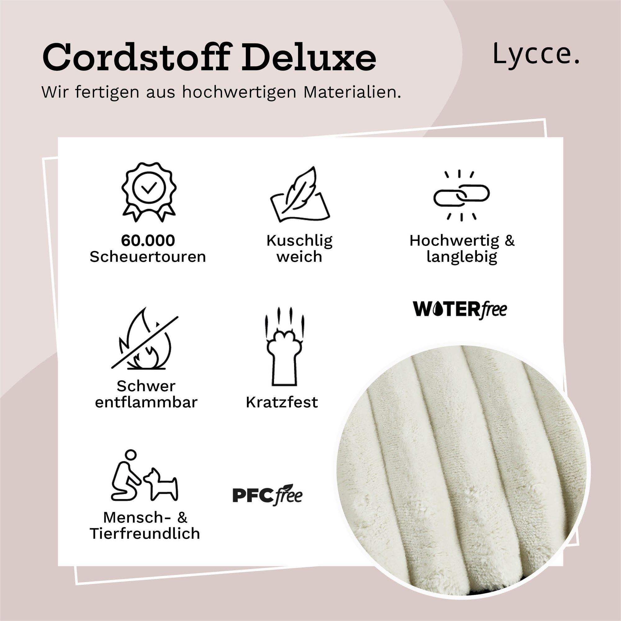 Lycce Klemmkissen Sitzkissen DELUXE 1 Leiste, super breiter Cordstoff