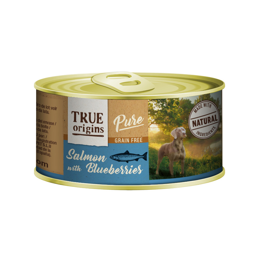 Lata de 185g de True Origins Pure Salmon and Blueberry para cães