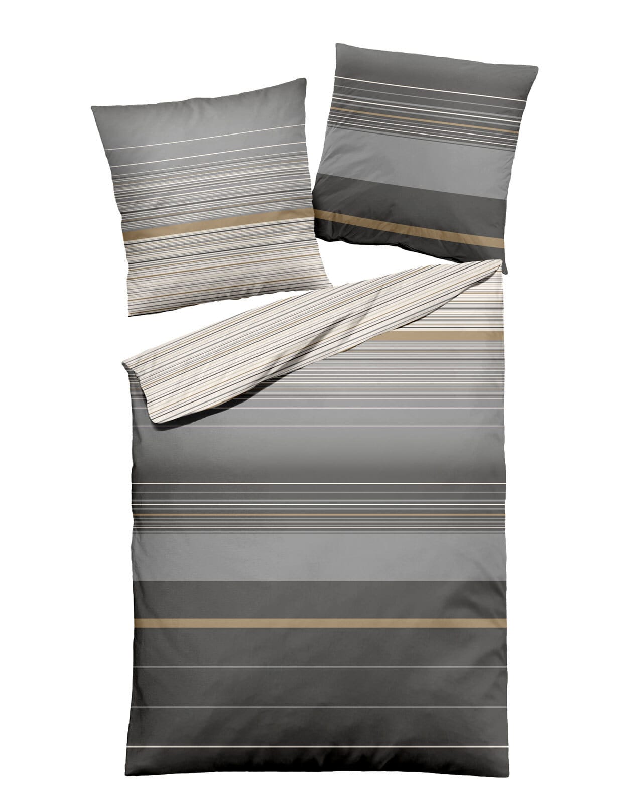 DORMISETTE Biber-Bettwäsche STREIFEN 135 x 200 cm grau