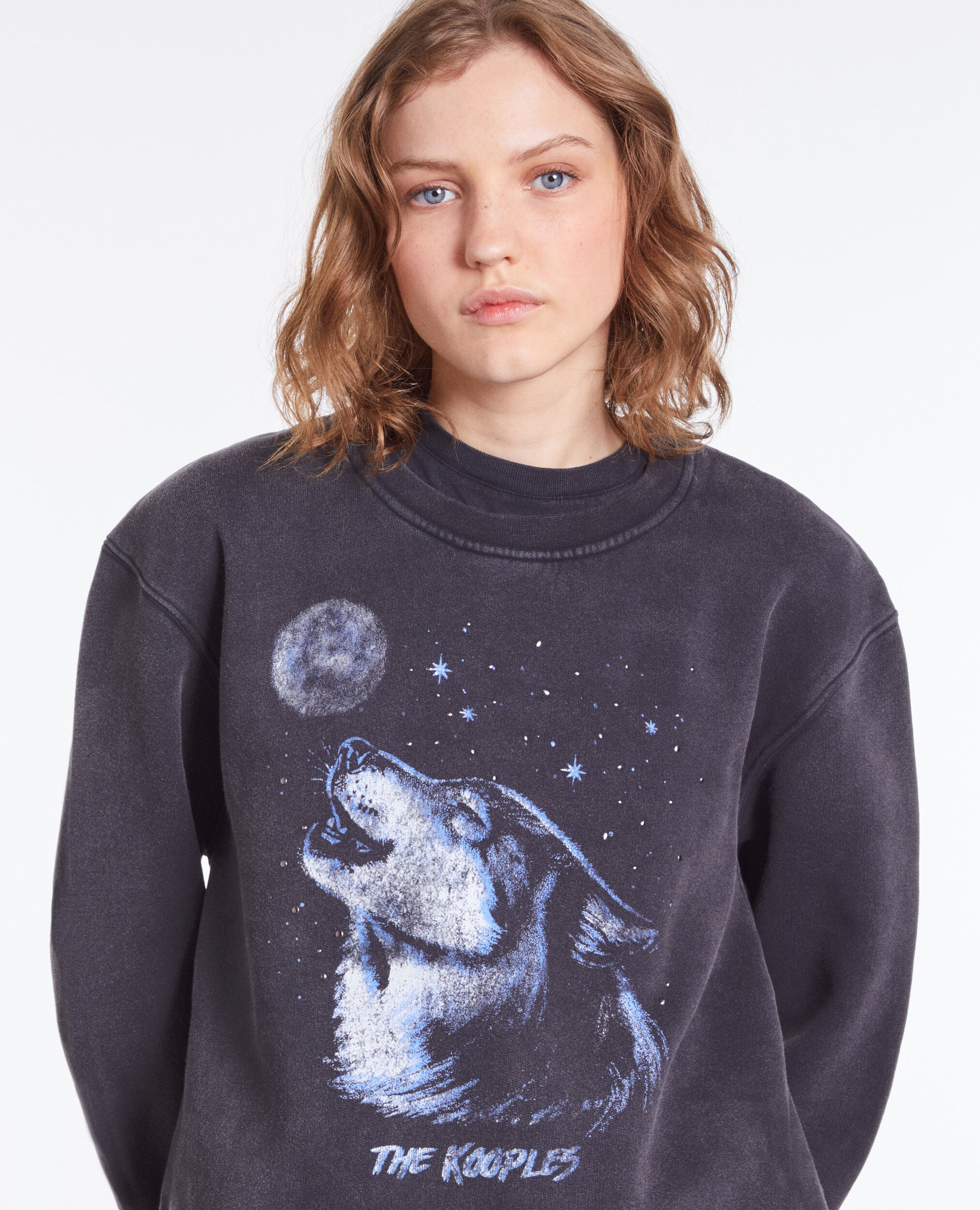 Sweatshirt noir avec sérigraphie Wolf