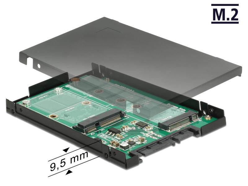 Delock Konverter 2.5″ M.2 / mSATA zu SATA Adapter Delock 2.5 Konverter SATA 22 Pin > 1 x M.2 Key B   1 x mSATA - 9.5 mm