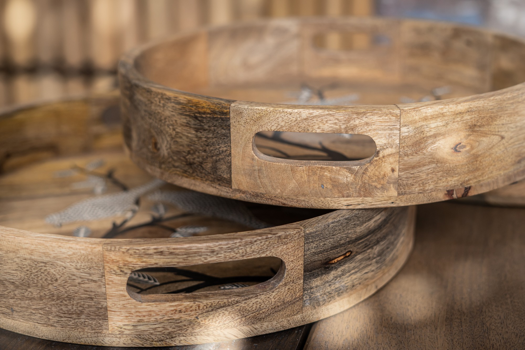 2er-Set Tablett 'Patul' aus Mangoholz, natur, schwarz-weiß zu 80,00
