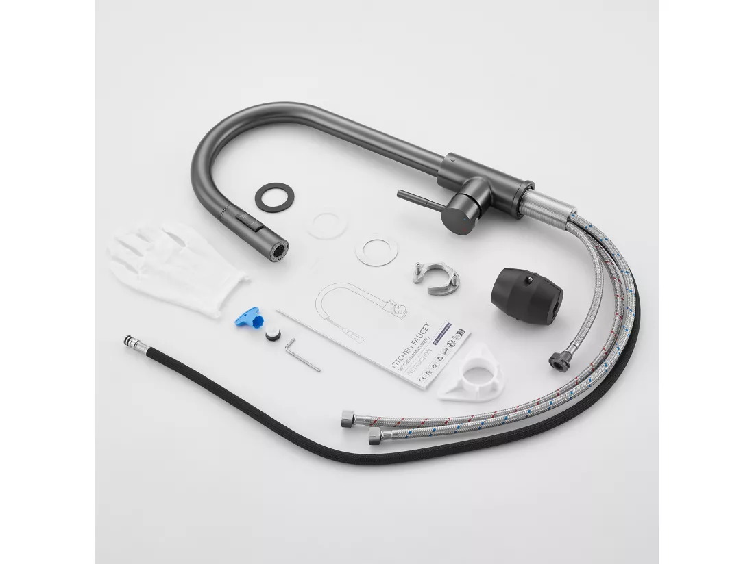 Lonheo Max Robinet de Cuisine Gris avec 2 Fonctions Douchette Extractible Mitigeur Cuisine Rotatif à 360° en Acier Inoxydable,EU Modèle